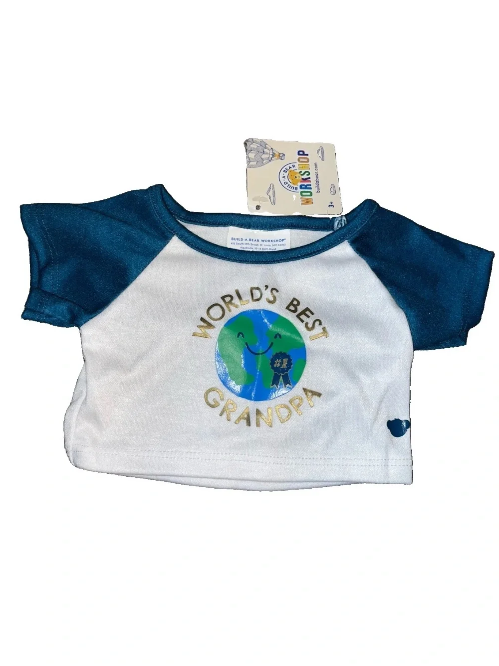 NWT Build-A-Bear Workshop World's Best Grandpa Shirt Top White Blue RARE HTF